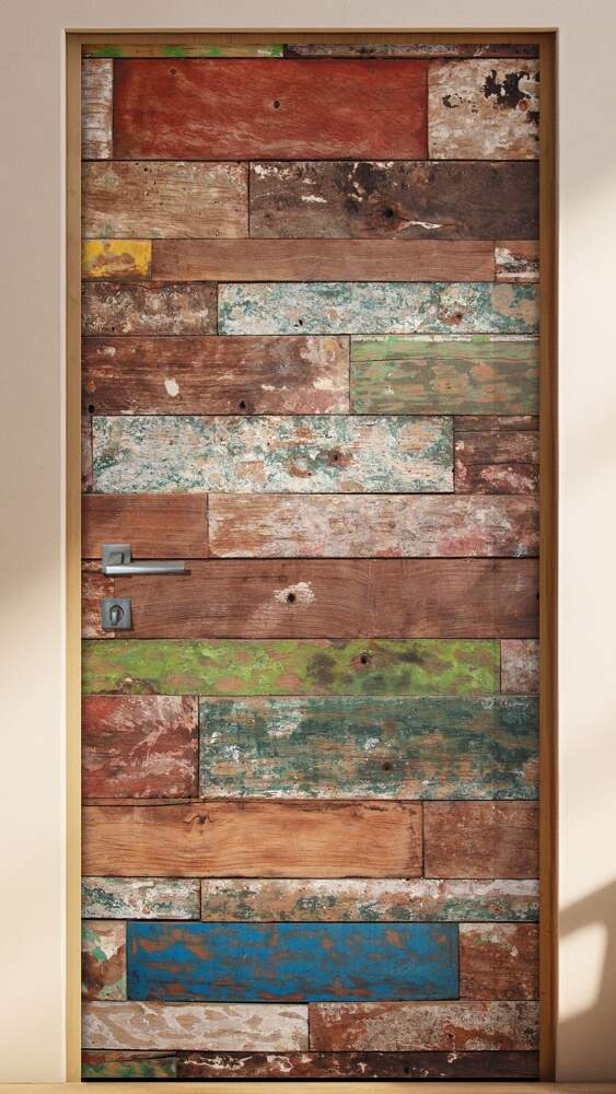 Adesivo para Porta Madeira Velha Colorida