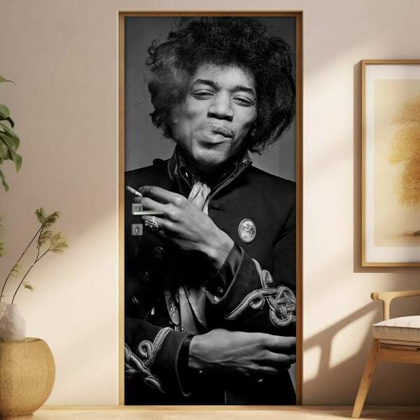 Adesivo para Porta Jimmy Hendrix Preto e Branco