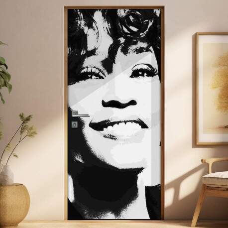 Adesivo para Porta Whitney Houston Preto e Branco