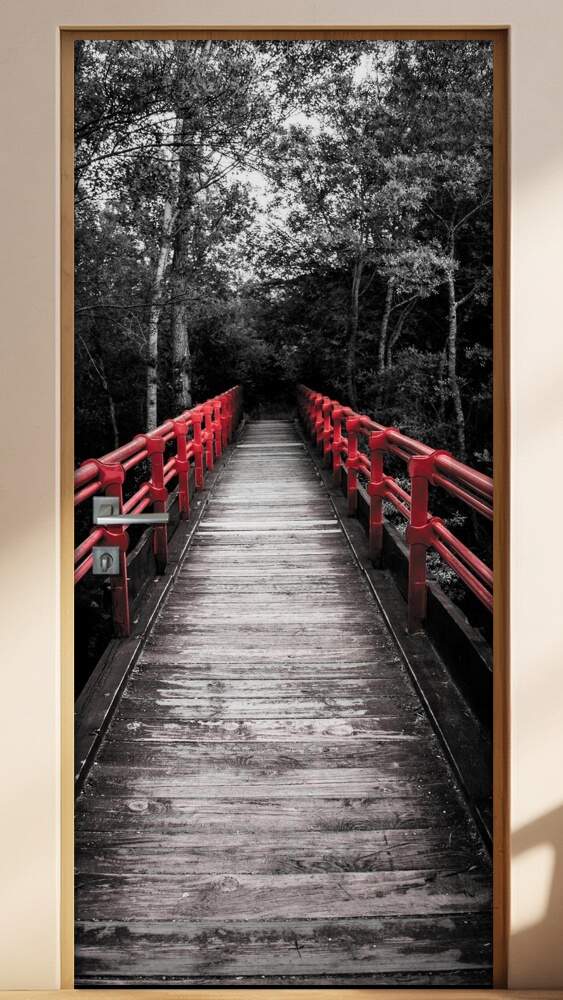 Adesivo Para Porta Preto E Branco Ponte Vermelha