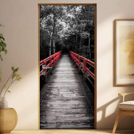 Adesivo Para Porta Preto E Branco Ponte Vermelha
