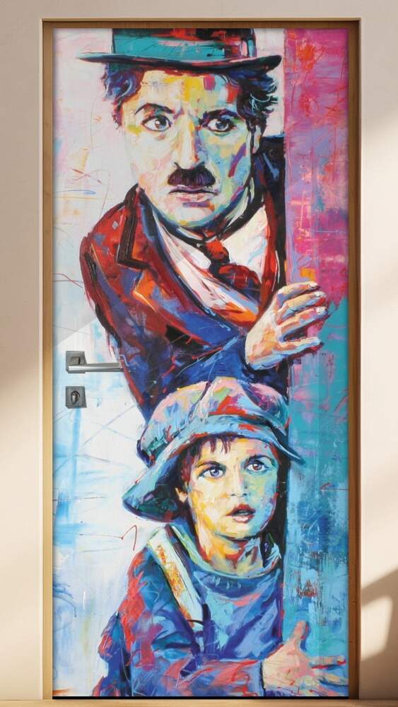 Adesivo Para Porta Chalie Chaplin Aquarela