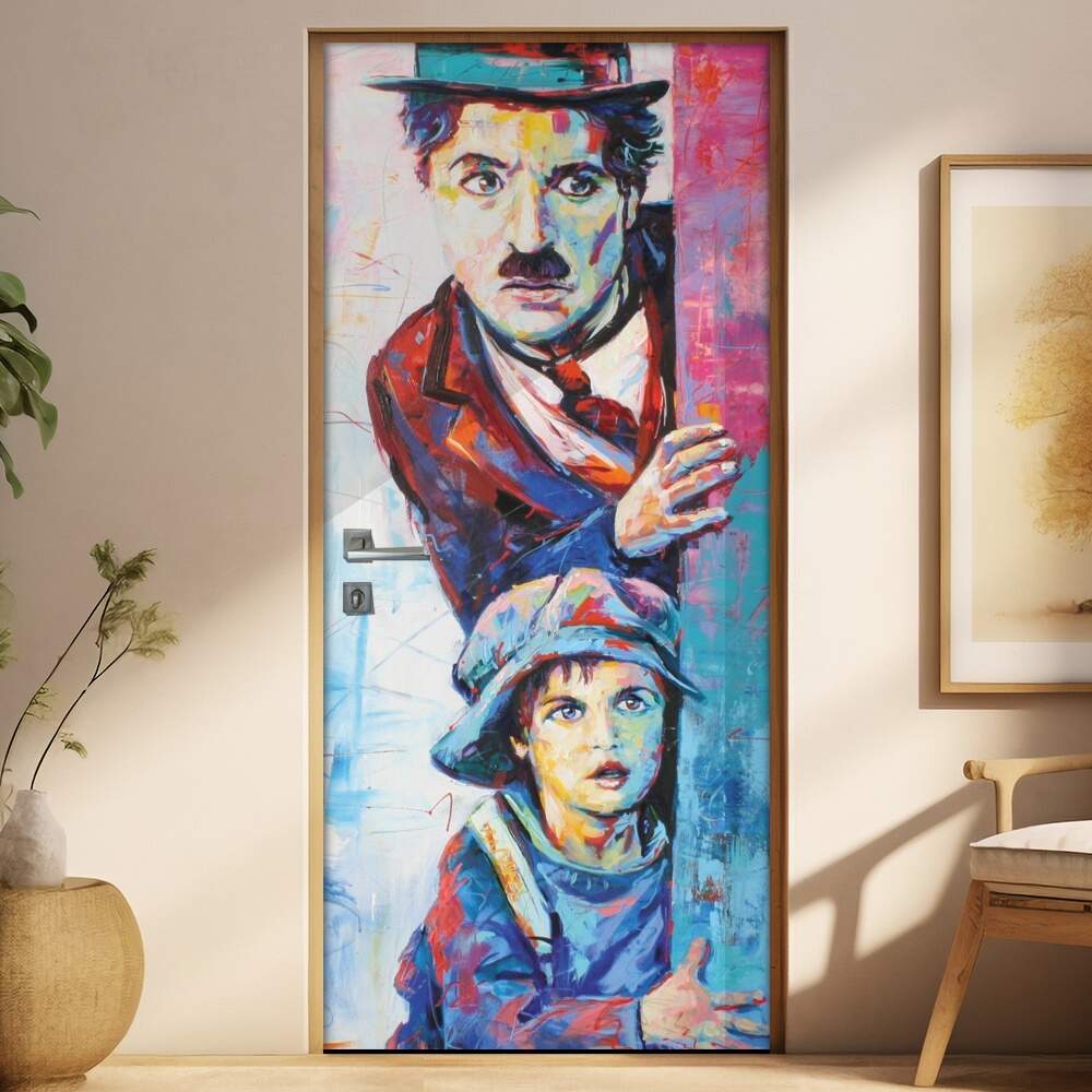 Adesivo Para Porta Chalie Chaplin Aquarela