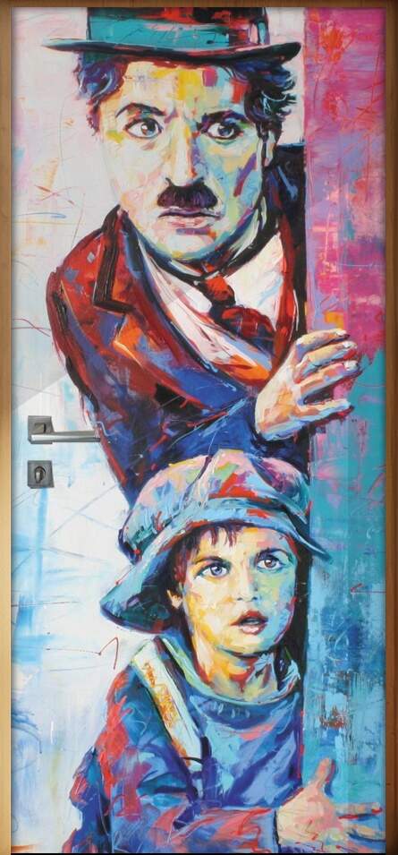 Adesivo Para Porta Chalie Chaplin Aquarela