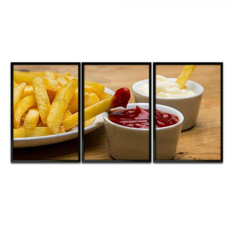 Kit 3 Quadros Decorativos Batata Frita e Molhos