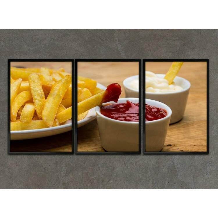 Kit 3 Quadros Decorativos Batata Frita e Molhos