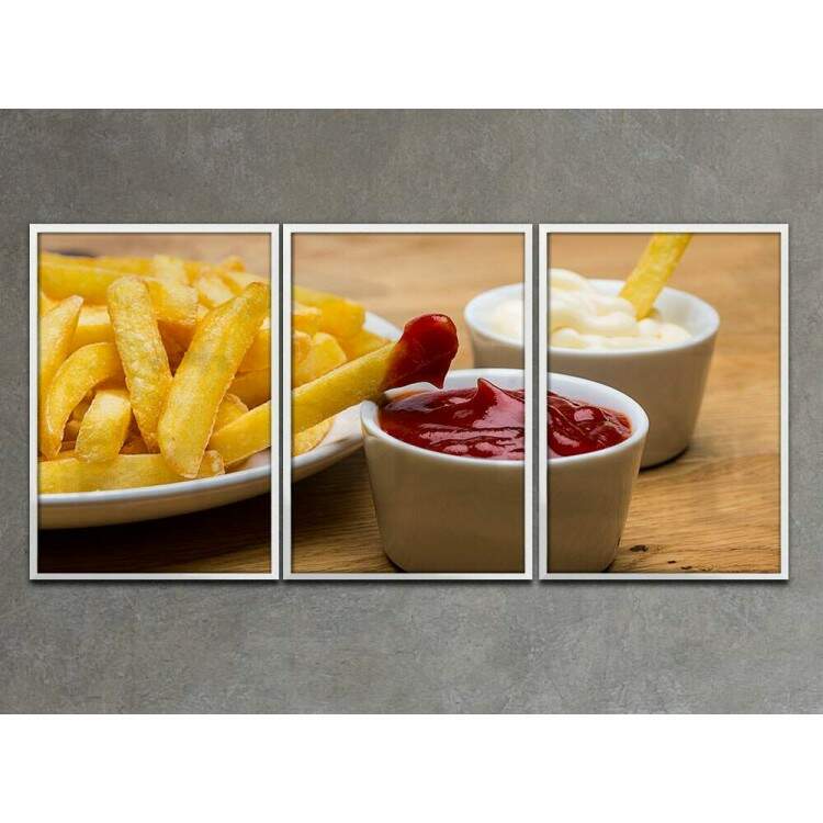 Kit 3 Quadros Decorativos Batata Frita e Molhos