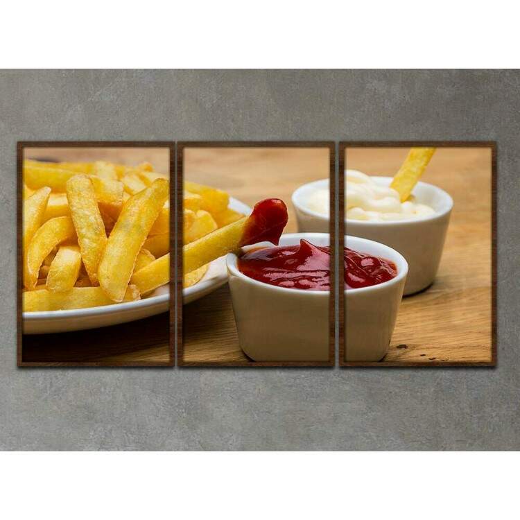 Kit 3 Quadros Decorativos Batata Frita e Molhos