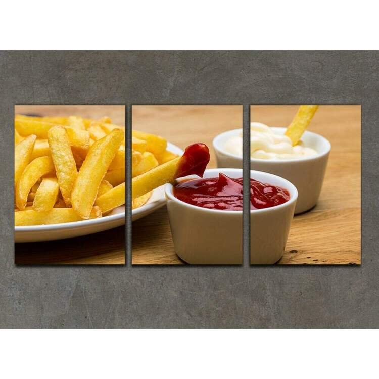 Kit 3 Quadros Decorativos Batata Frita e Molhos