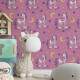 Papel de Parede Infantil Unic�rnio com Arco �ris Fundo Rosa Estrelado