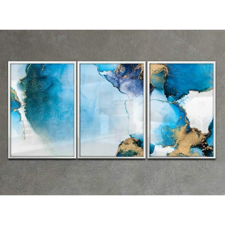 Kit 3 Quadros Decorativos Mrmore Azul