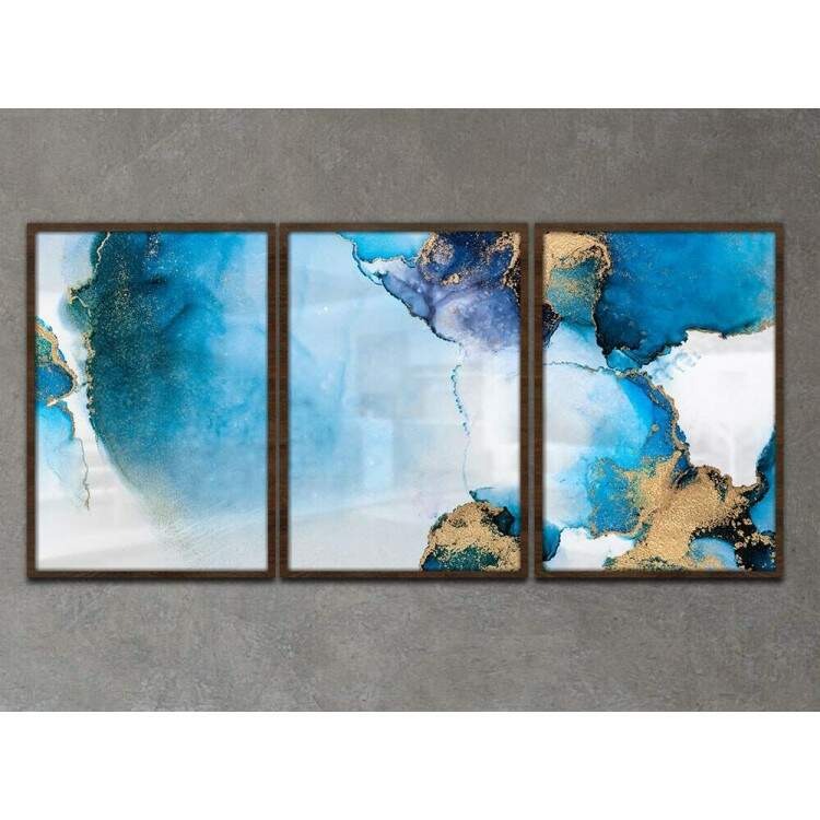 Kit 3 Quadros Decorativos Mrmore Azul