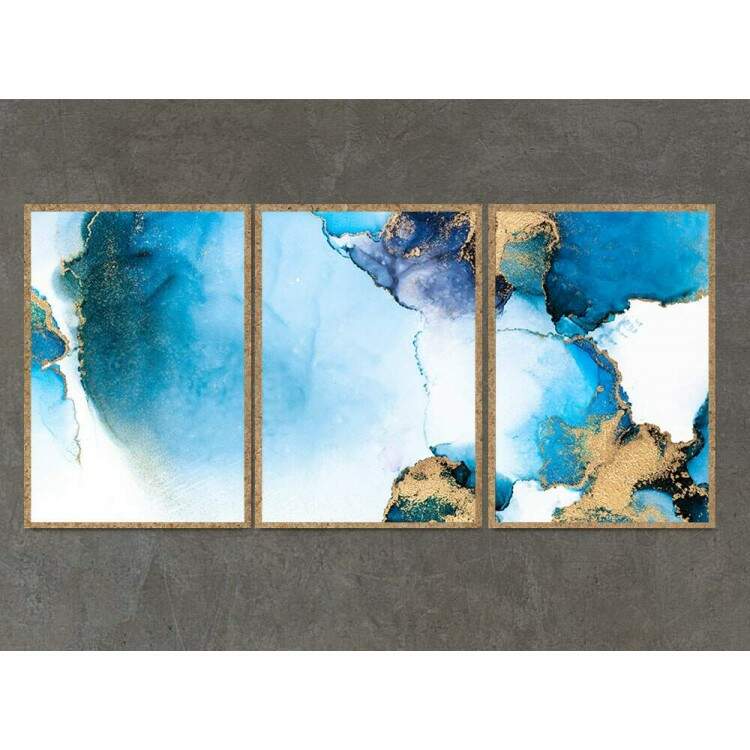 Kit 3 Quadros Decorativos Mrmore Azul