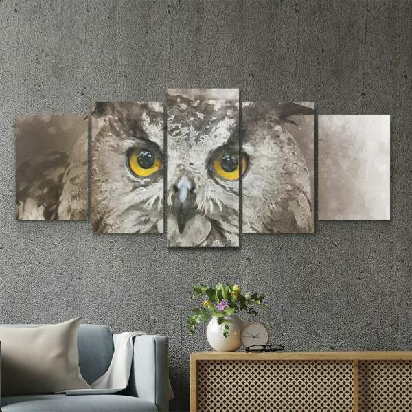 Kit 5 Quadros Decorativos Mosaico Olhos de Coruja