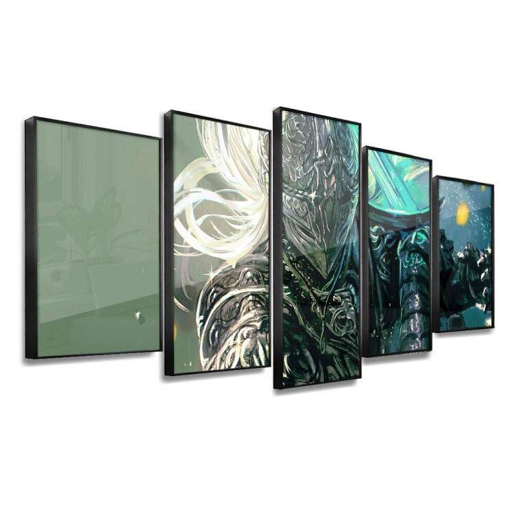 Kit 5 Quadros Decorativos Mosaico Elden Ring Guerreiro
