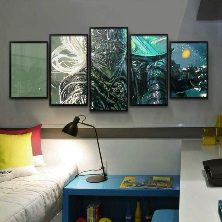 Kit 5 Quadros Decorativos Mosaico Elden Ring Guerreiro