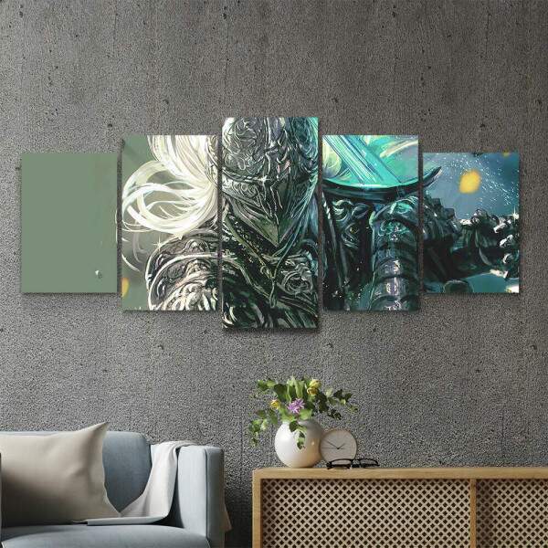 Kit 5 Quadros Decorativos Mosaico Elden Ring Guerreiro