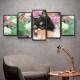 Kit 5 Quadros Decorativos Mosaico Gato nas Folhas