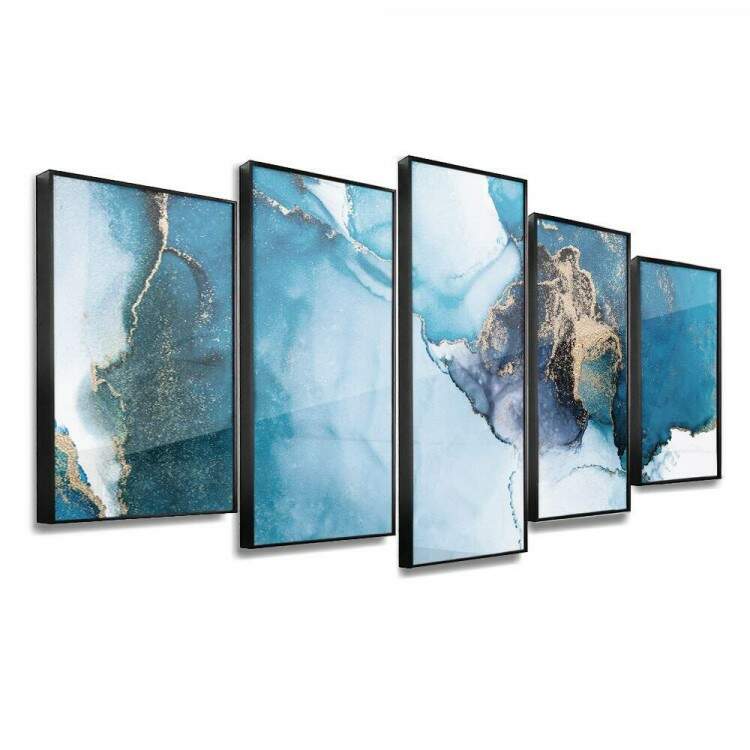 Kit 5 Quadros Decorativos Mosaico Mrmore Azul