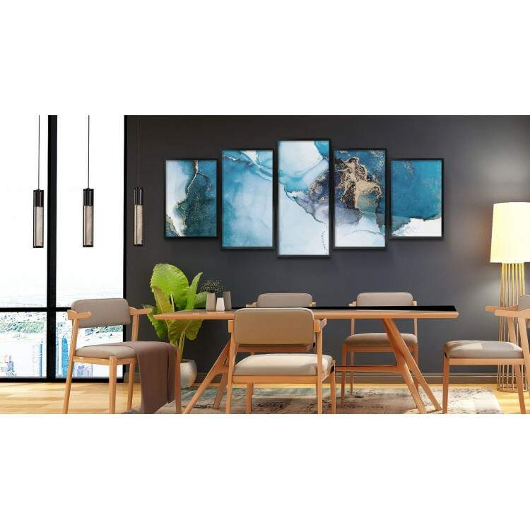 Kit 5 Quadros Decorativos Mosaico Mrmore Azul