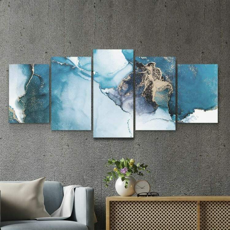 Kit 5 Quadros Decorativos Mosaico Mrmore Azul