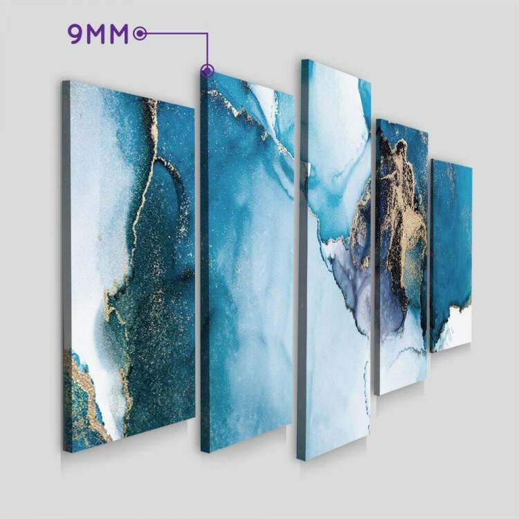 Kit 5 Quadros Decorativos Mosaico Mrmore Azul