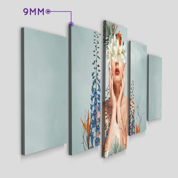 Kit 5 Quadros Decorativos Mosaico Abstrato Mulher com Flores