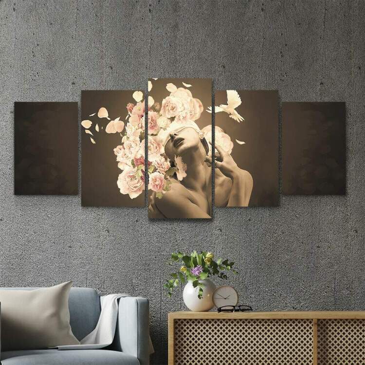 Kit 5 Quadros Decorativos Mosaico Mulher com Floral