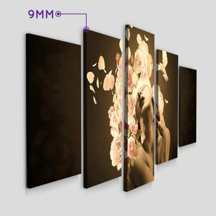 Kit 5 Quadros Decorativos Mosaico Mulher com Floral