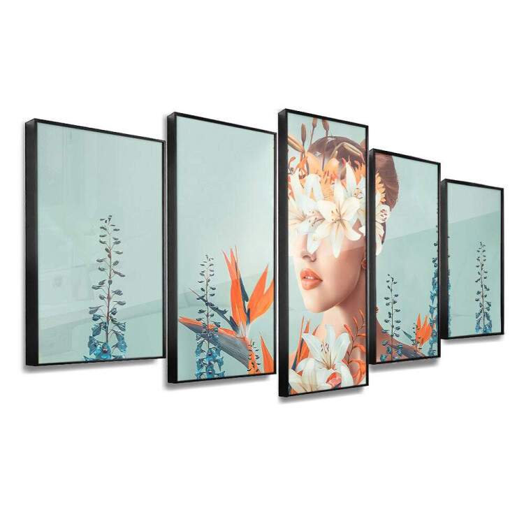Kit 5 Quadros Decorativos Mosaico Mulher com Olhos de Florido