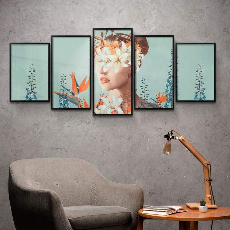 Kit 5 Quadros Decorativos Mosaico Mulher com Olhos de Florido