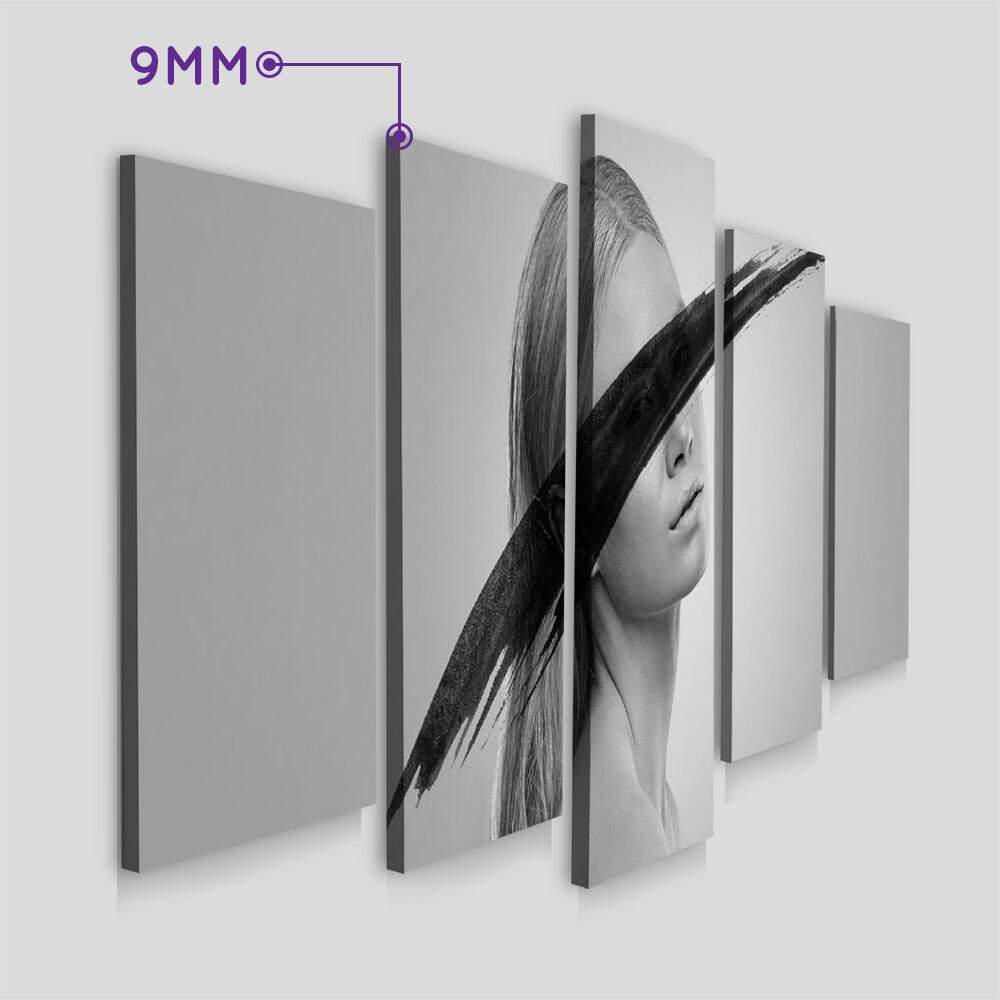 Kit 5 Quadros Decorativos Mosaico Mulher com Tra�o Minimalista Preto e Branco