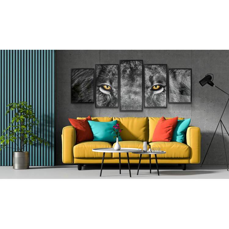 Kit 5 Quadros Decorativos Mosaico Leo Olhos Amarelos