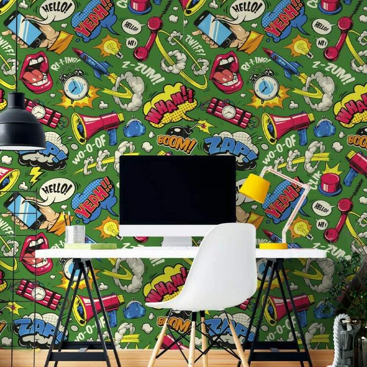 Papel de Parede Pop Art Estilo Fundo Verde