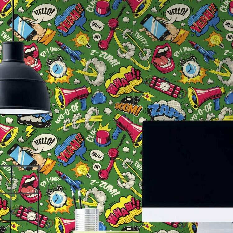 Papel de Parede Pop Art Estilo Fundo Verde