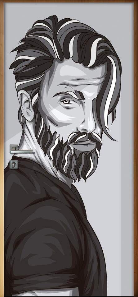 Adesivo Para Porta Barbearia Homem Desenhado