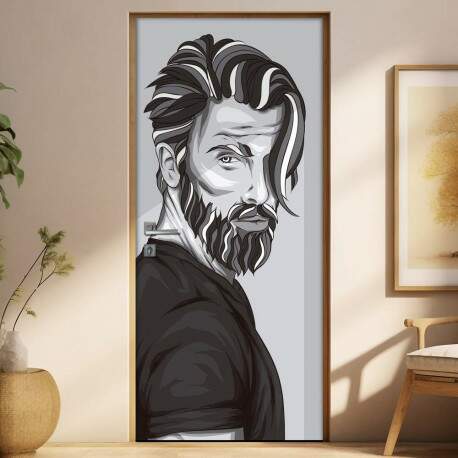 Adesivo Para Porta Barbearia Homem Desenhado