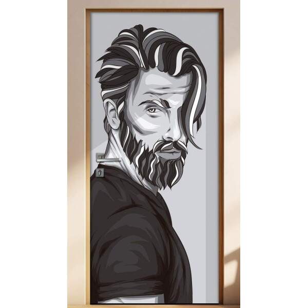 Adesivo Para Porta Barbearia Homem Desenhado