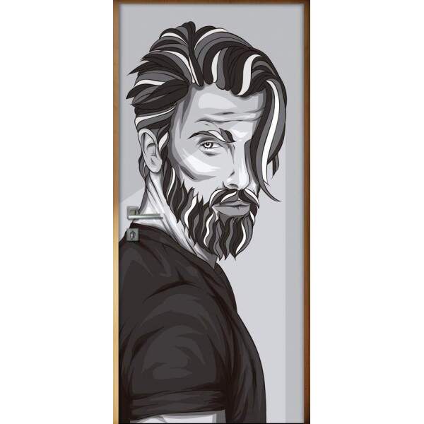 Adesivo Para Porta Barbearia Homem Desenhado