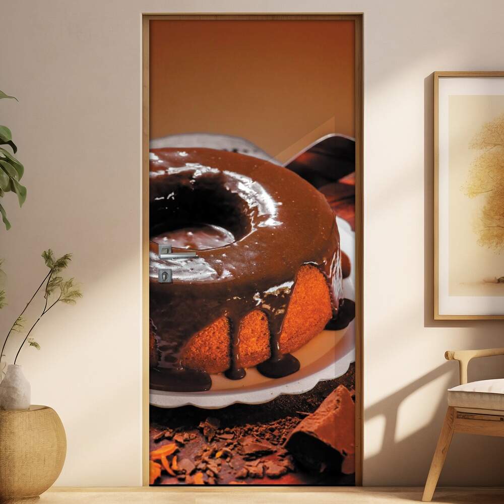 Adesivo Para Porta Confeitaria Bolo De Cenoura Com Cobertura De Chocolate