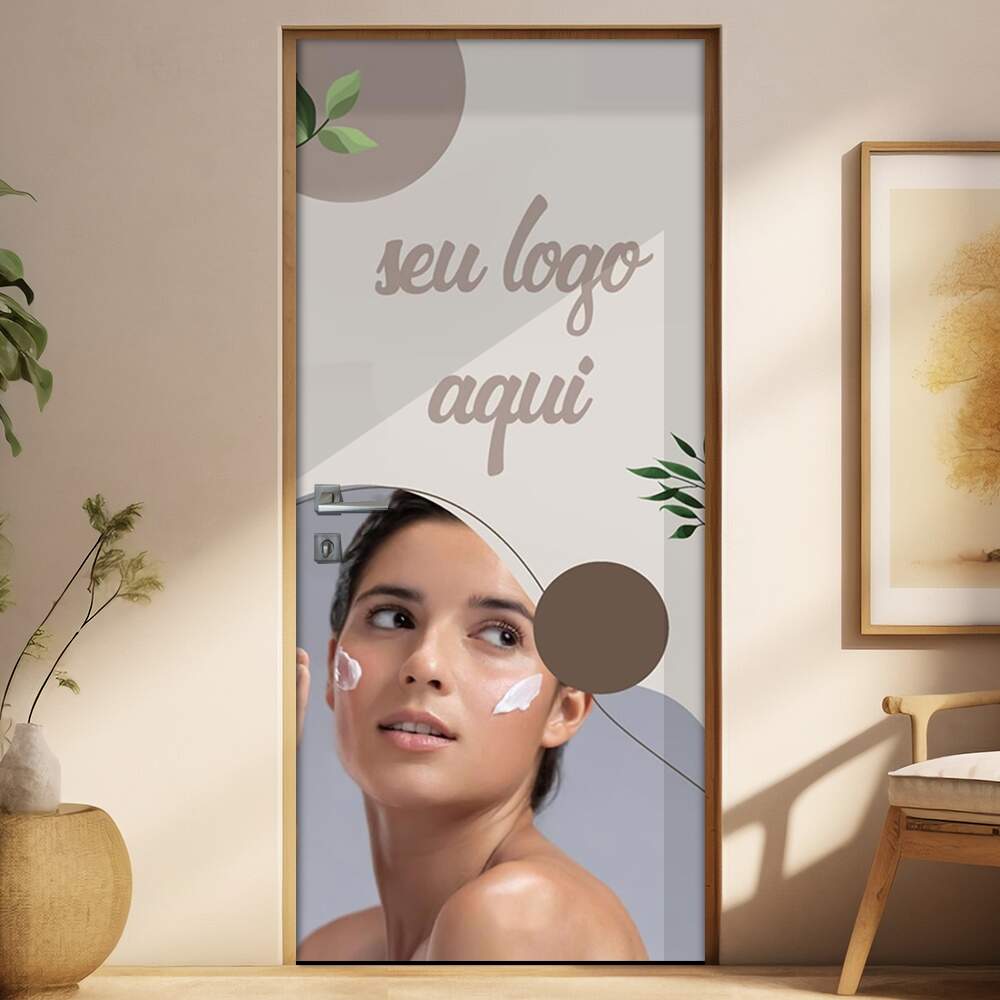 Adesivo Para Porta Esttica Fundo Minimalista Com Sua Logo Personalizada