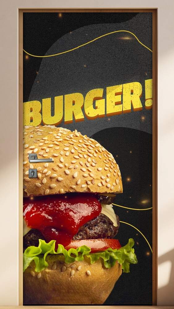 Adesivo Para Porta Lanche Burguer Fundo Preto