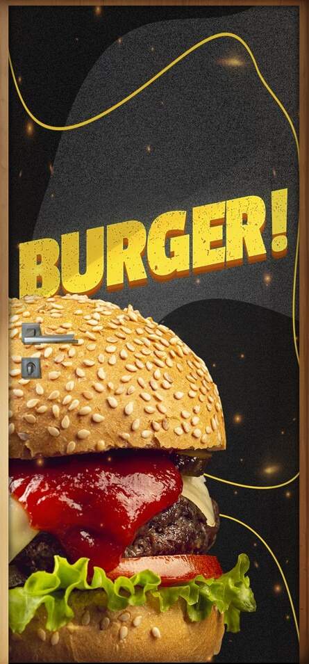 Adesivo Para Porta Lanche Burguer Fundo Preto Com Linhas Amarelas