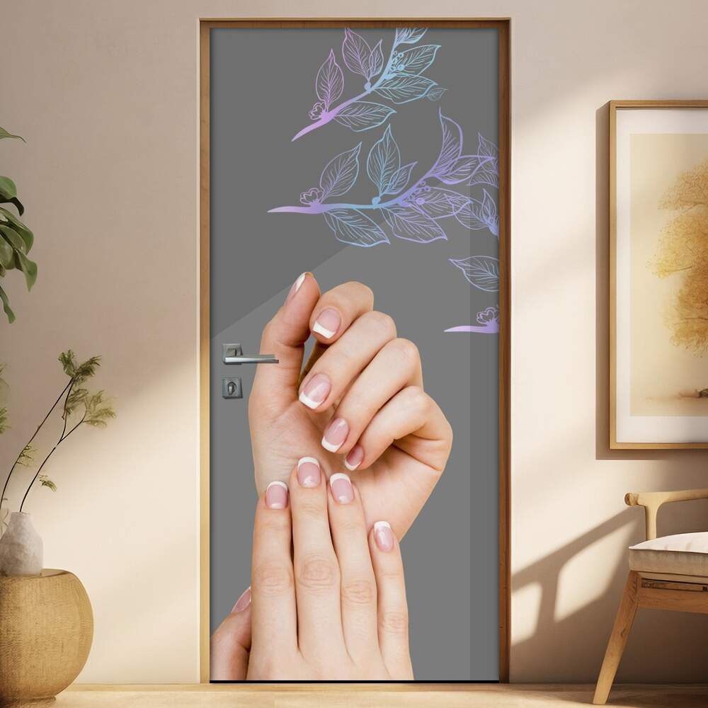 Adesivo Para Porta Manicure Mos Com Unhas Feitas Flores Minimalistas No Fundo
