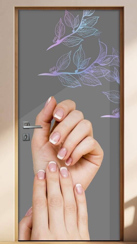 Adesivo Para Porta Manicure M�os Com Unhas Feitas Flores Minimalistas No Fundo