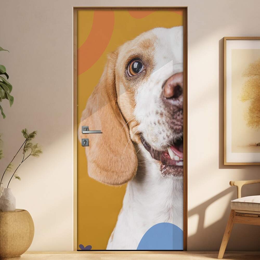 Adesivo Para Porta Pet Shop Cachorro Fundo Laranja