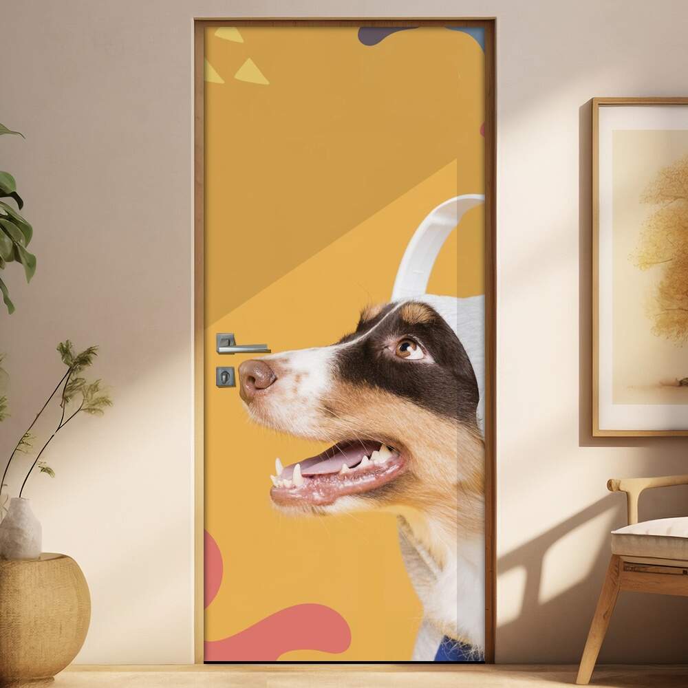 Adesivo Para Porta Pet Shop Pinscher Fundo Laranja Com Detalhes