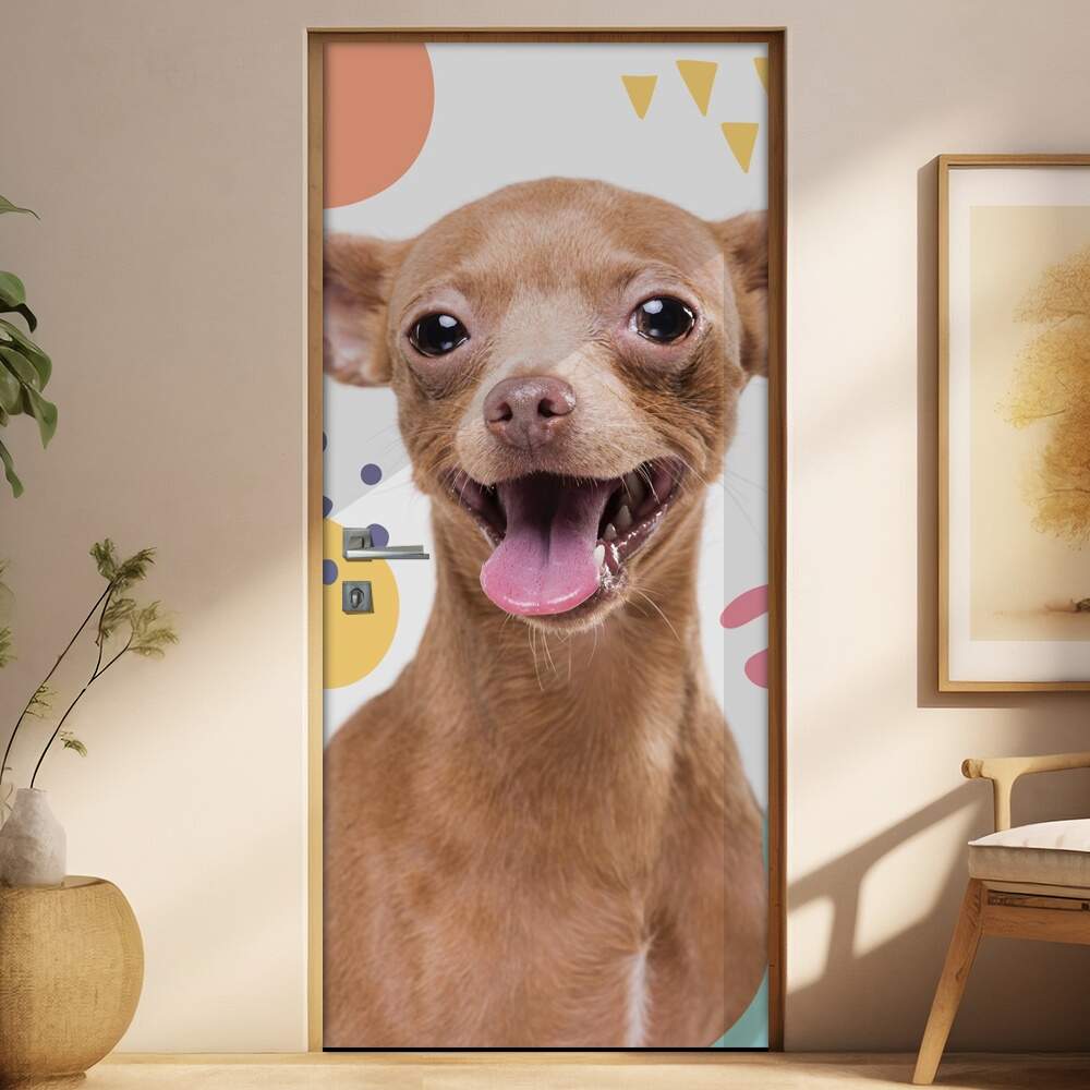 Adesivo Para Porta Pet Shop Pinscher Caramelo Fundo Branco Com Detalhes