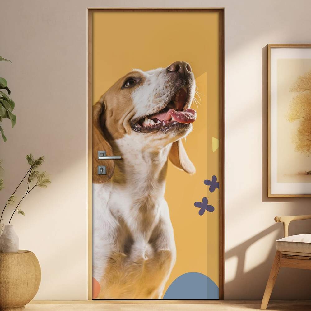 Adesivo Para Porta Pet Shop Cachorro Fundo Bege Com Detalhes