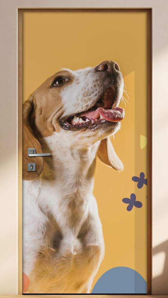 Adesivo Para Porta Pet Shop Cachorro Fundo Bege Com Detalhes